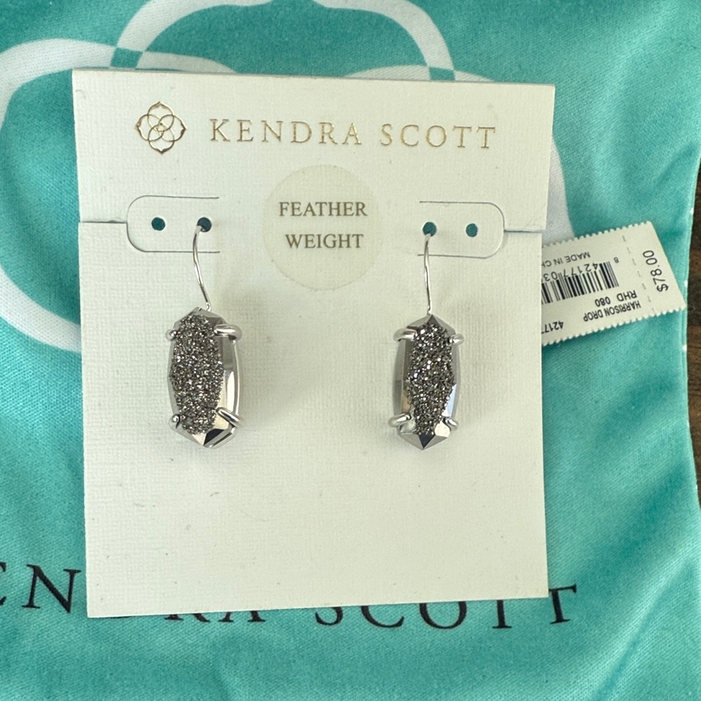 Kendra Scott Silver Drusy Harrison Drop Feather Weight Earrings